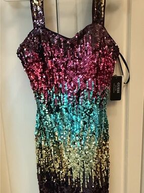 GUESS Magenta, Teal & Gold Sequin Dress